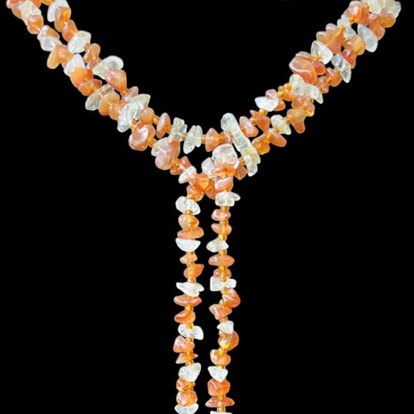 Artisan Handmade Semi Precious Stone Lariat/Necklace w/Tassels, - Picture 2 of 6